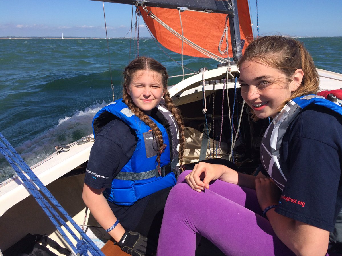 PortsmouthSTT's tweet photo. So much fun so far! Thank you @MUSTOclothing for our hats! #Under25 #CowesWeek #GirlsAfloat @PortsmouthColl https://t.co/9EHeZxZBPx