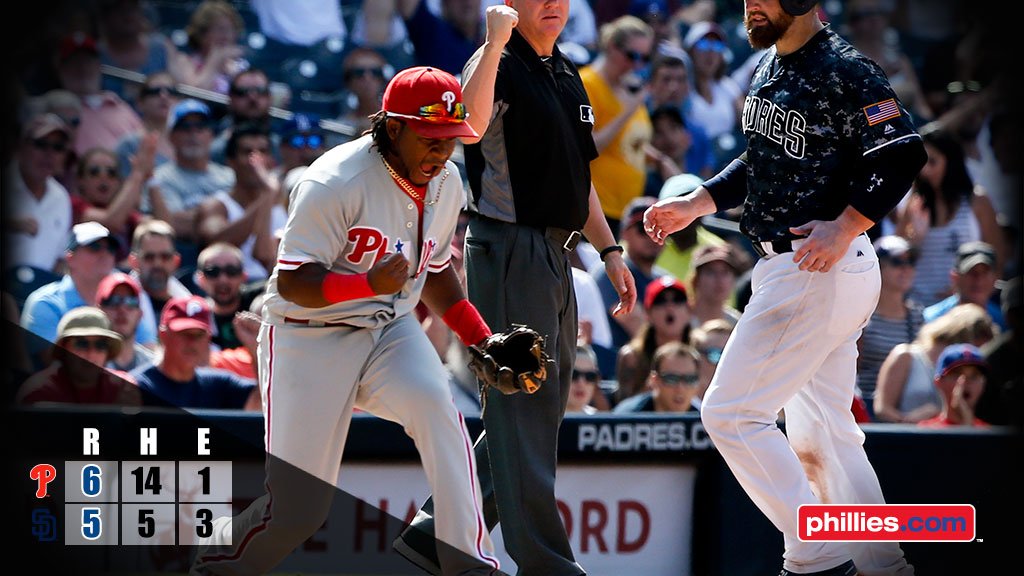 Phillies's tweet photo. RECAP: #Phillies turn triple play in win over Padres. https://t.co/RRjxqiiOtO https://t.co/mZpUqXCipo