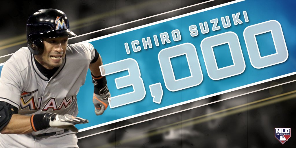 MLBNetwork's tweet image. A triple - congrats to Ichiro on his 3,000th hit! RETWEET for a chance at his signed baseball! #Ichiro3000