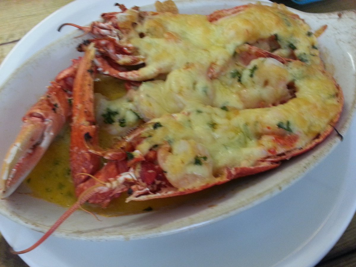What a treat!  Whole lobster in garlic butter and grill cheese! !