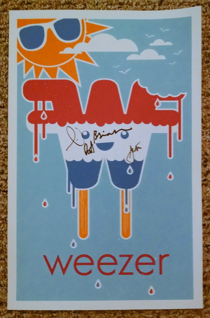 vegandivablog's tweet photo. My signed @weezer poster arrived!!! Now I need to get a frame so I can hang it up in my office ๐ #weezer #weezervip https://t.co/7T7qviaLjx