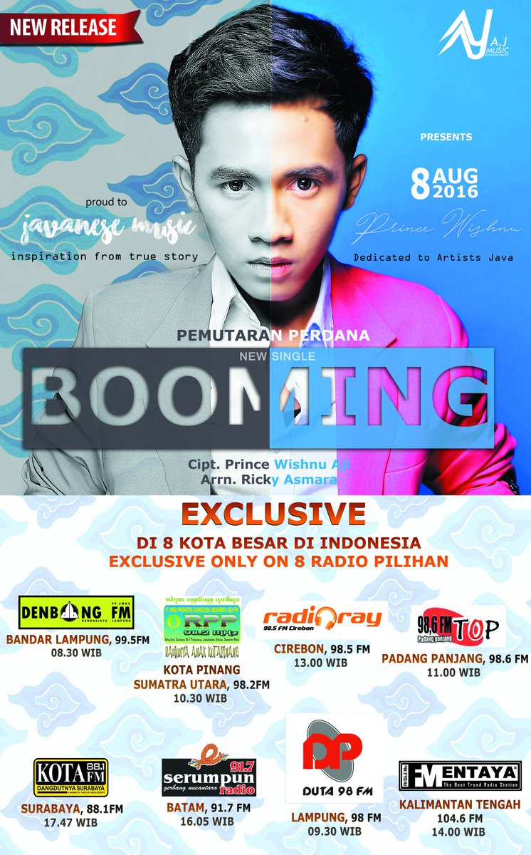#EXCLUSIVEWishnuAjiBOOMING8Radio
DiSimak #PerdanaToday

<a href="/princedangdut/">Prince Wishnu</a> BOOMING
Cc: <a href="/AjmEntertainmen/">AJM Entertainment</a> <a href="/ricky_florecord/">Ricky asmara</a>