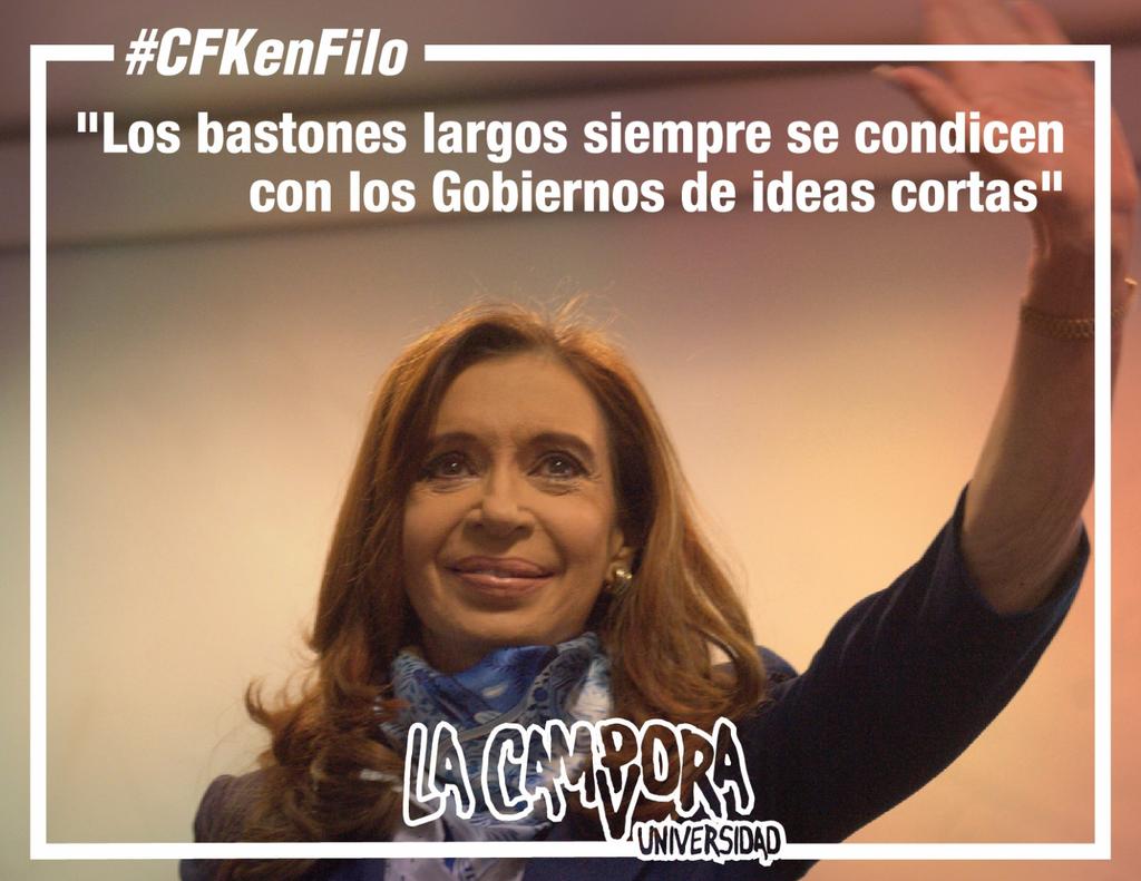 CamporaSociales's tweet photo. "Los bastones largos siempre se condicen con los Gobiernos de ideas cortas"
#CFKenFilo https://t.co/MZvbJ6ybtb