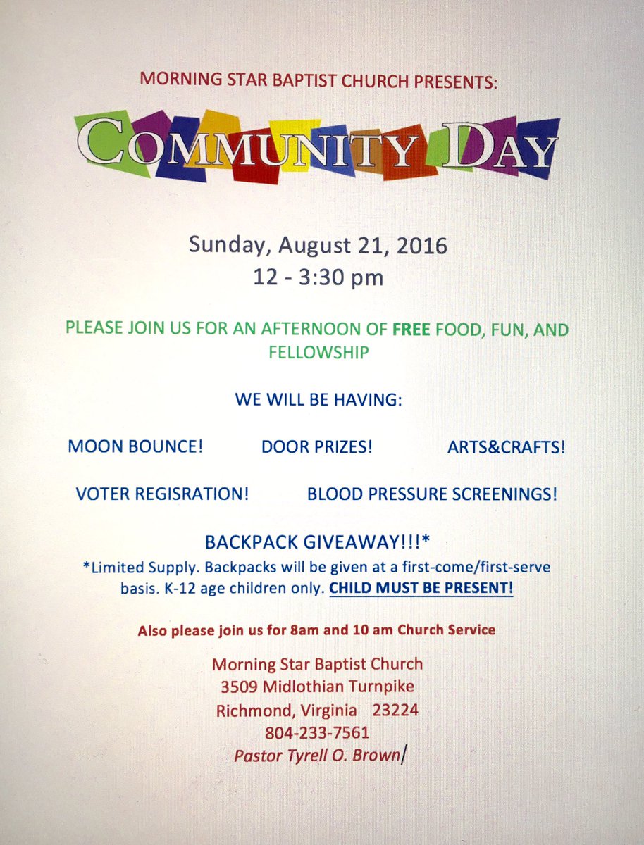 msbcrva's tweet photo. Come out on Sunday, August 21, from 12-3:30 pm! We will be doing a full backpack/school supplies drive! Come Support https://t.co/VdYXFkpI2h