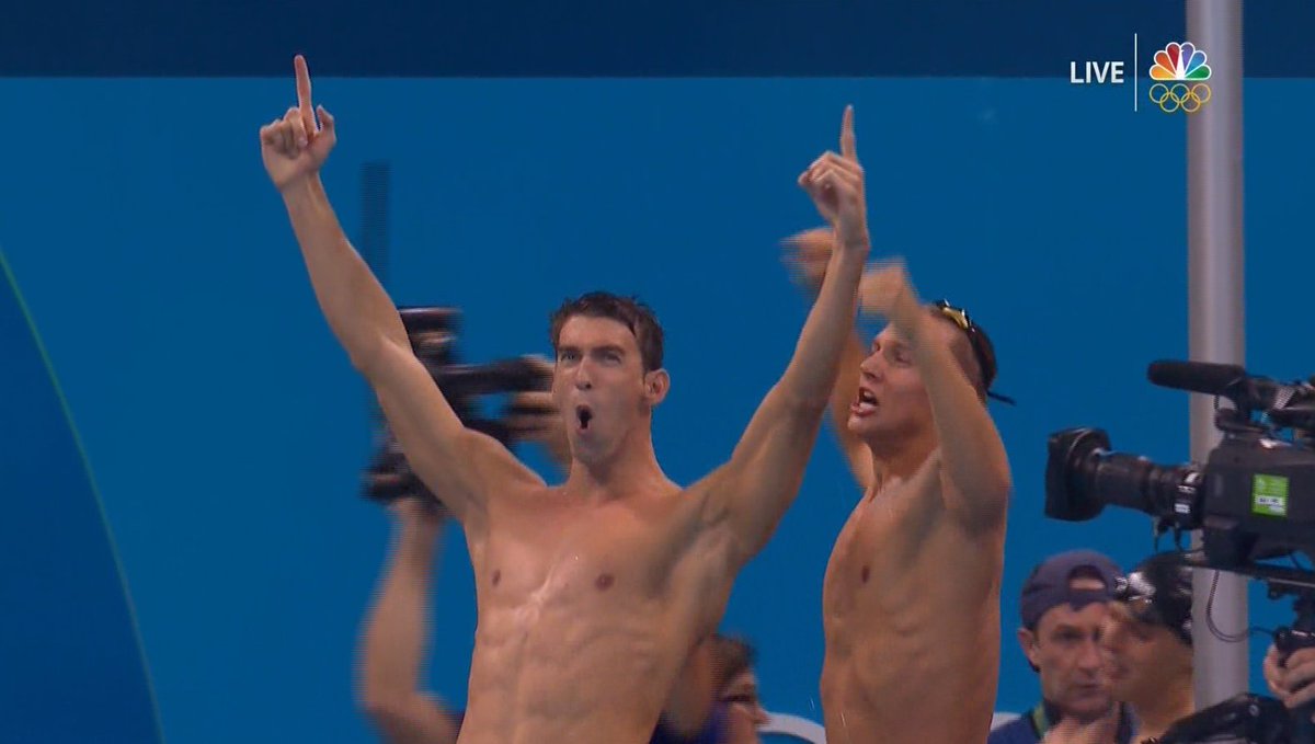 NBCOlympics's tweet photo. .@TeamUSA WINS GOLD IN THE 4x100M FREE RELAY! https://t.co/3A5oNg23p6