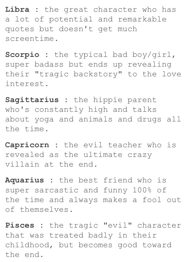 Astrology on Twitter "the signs as typical movie characters…