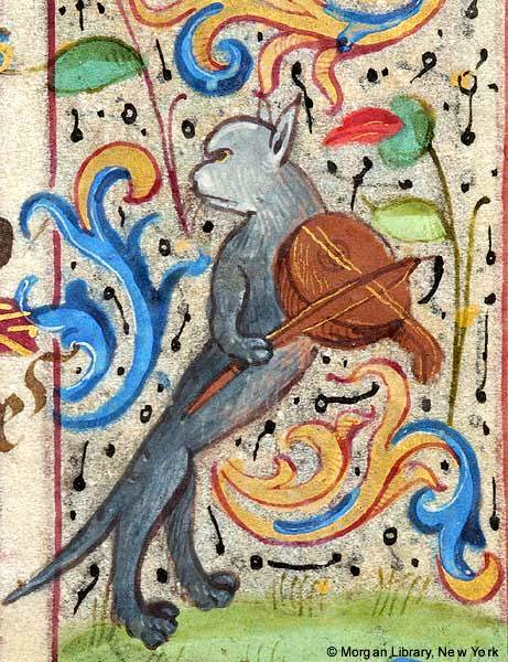 Cat Playing the Fiddle 
<a href="/MorganLibrary/">The Morgan</a>, MS. M 179, 15th c.