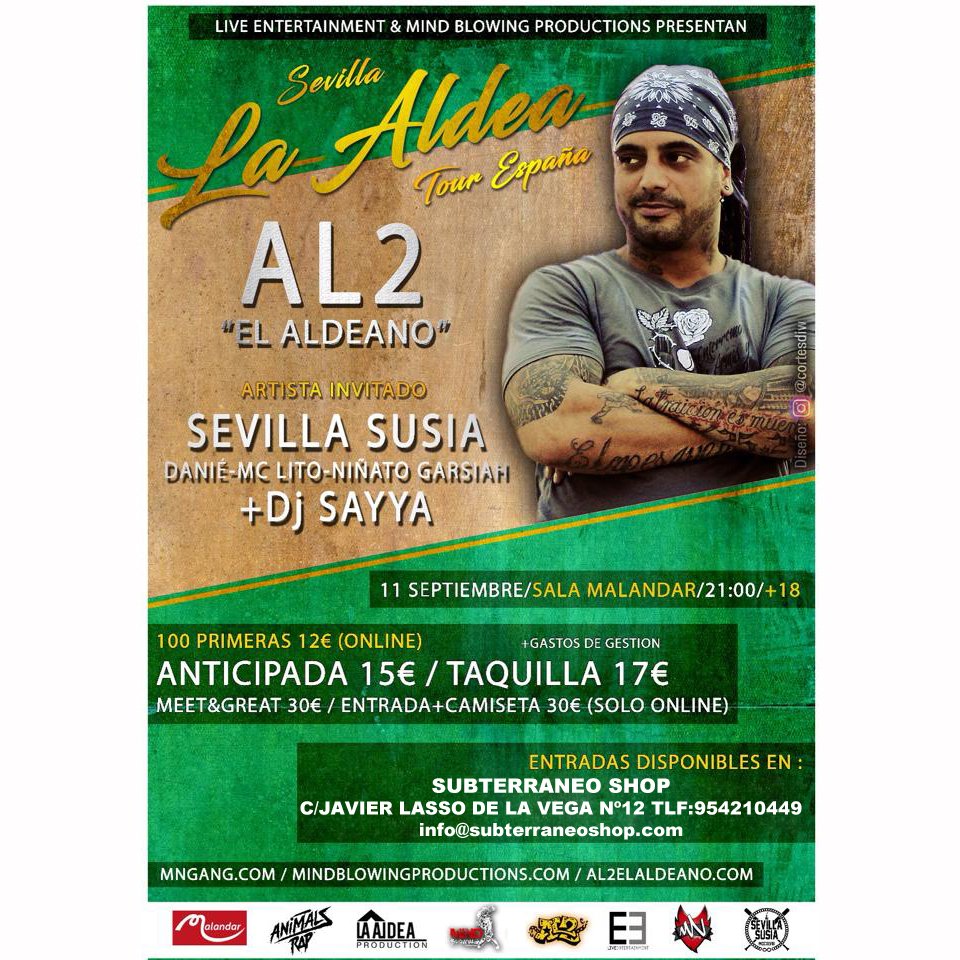 SubterraneoShop's tweet photo. AL2 "El aldeano" en Sevilla! Anticipadas aquí 15€(+gastos) @al2_elaldeano @SevillaSusia @DjSayya https://t.co/Rld2LqpTTZ