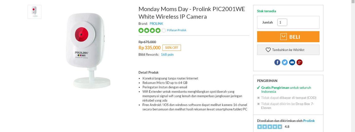Prolinkindo's tweet photo. khusus hari ini di @bliblidotcom #Prolink #PIC2001WE #ipcam #cctv hanya Rp. 335.000 https://t.co/oZD1jt8P2p https://t.co/Ynuas82JIy