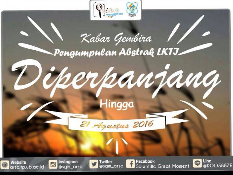 Perpanjangan Abstraksi LKTI SGM7 sampai tanggal 21 agustus 2016.  Gratis!!
#LKTI #SGM7 #FTPUB #ARSC