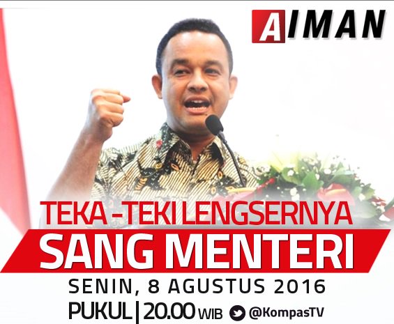 Posisi <a href="/aniesbaswedan/">Anies Rasyid Baswedan</a> sebagai Mendikbud digantikan <a href="/Prof_Muhadjir/">Muhadjir Effendy</a>. Mengapa? #AIMAN <a href="/AimanWitjaksono/">Aiman Witjaksono</a> 20.00 WIB