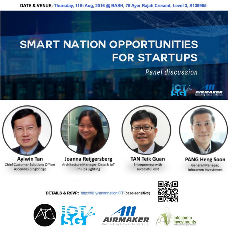augustusloi's tweet photo. Panel for #IOT #startups interested in #SmartNation opportunities at #BASHSG Thurs. https://t.co/5ggAsAyEoy https://t.co/OW3rMbmVGy