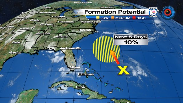 NHC and @TrentAricTV watching an area of storms that have a low chance of developing to the east of the Bahamas https://t.co/LiNVCV6SWx