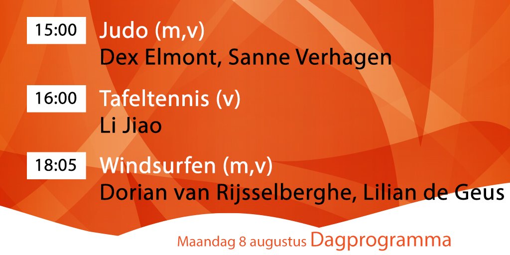 Wederom een mooi #TeamNL sportprogramma vandaag. Mogelijk #judo medaille 🏅 kansen. #Rio2016 teamnl.org/artikelen/2016…