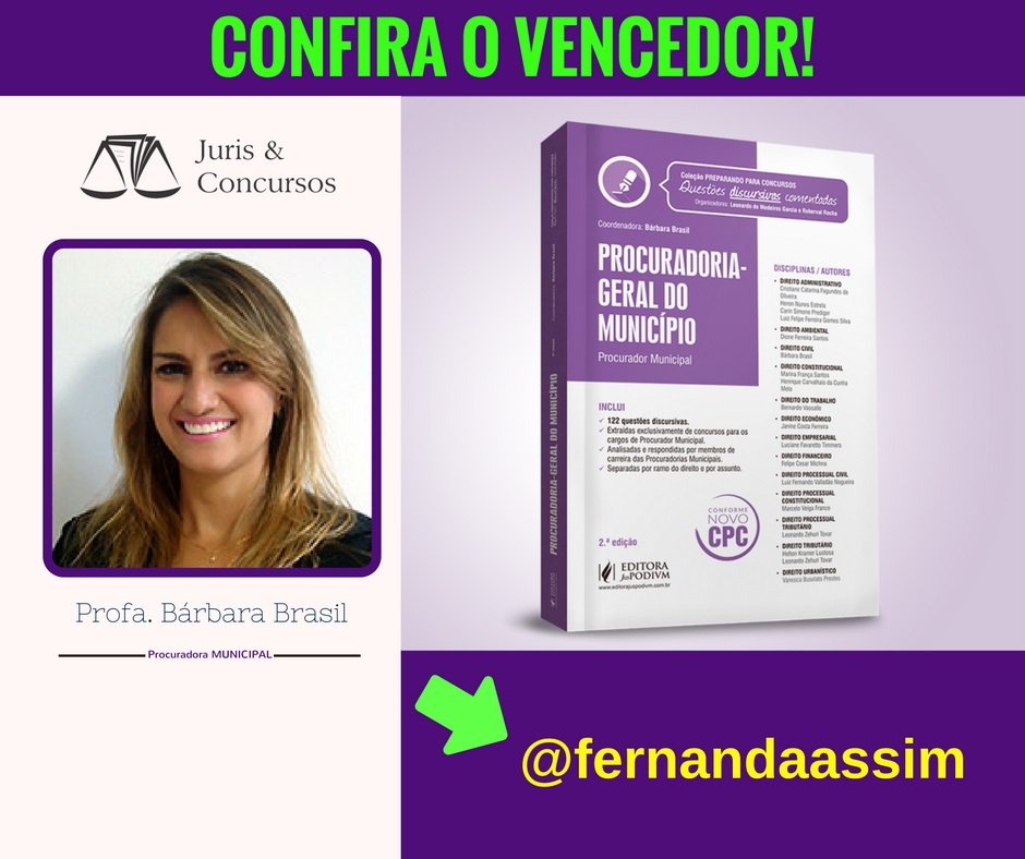 Atenção Pessoal!! A vencedora do Livro da Prof <a href="/barbaracivil/">barbara brasil</a> foi @fernandaassim  sorteia.eu/dFB+