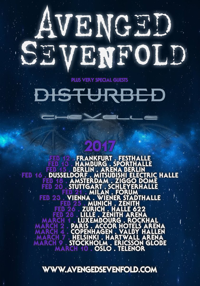 TheOfficialA7X's tweet image. Avenged Sevenfold To Embark On 2017 European Tour With @Disturbed And @ChevelleInc. avengedsevenfold.com/news/avenged-s…