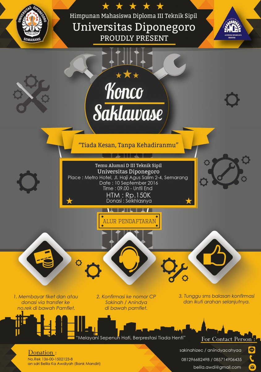 [TEMU ALUMNI]
"KONCO SAKLAWASE"
Temu Kangen Alumni PSD III TEKNIK SIPIL UNDIP seluruh angkatan.