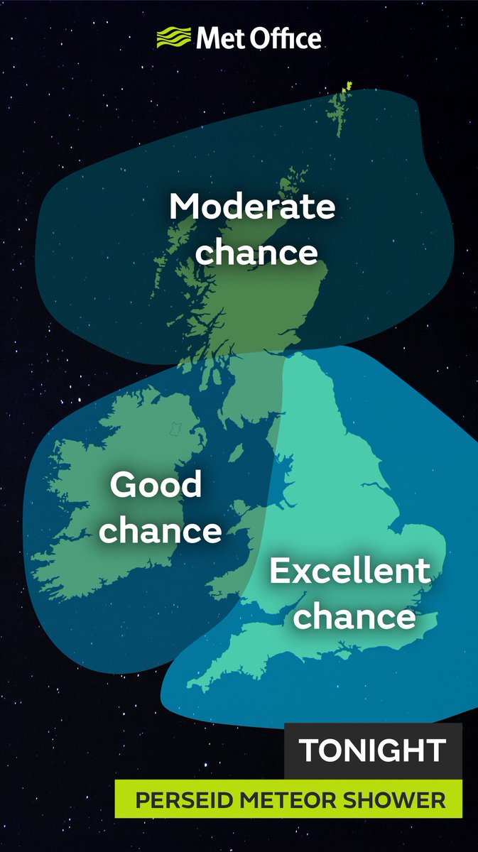 metoffice: 💫Hoping to catch a glimpse of the #PerseidMeteorShower? Here's a look at where skies are clear tonight ☄