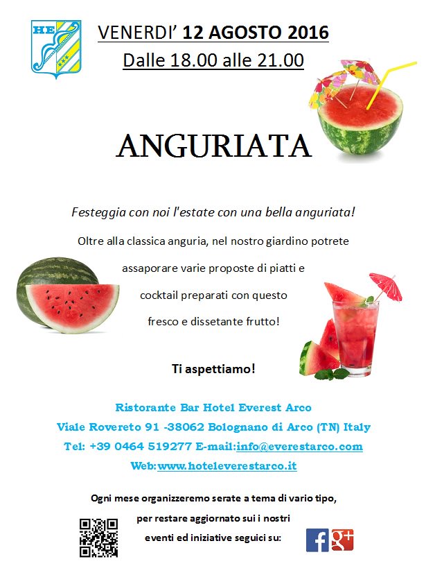 EverestArco's tweet photo. Venerdì 12 agosto #ANGURIATA nel #giardino dell'Hotel #EverestArco. Ti aspettiamo! #Gardatrentino #LagodiGarda https://t.co/W76eXa1UuB
