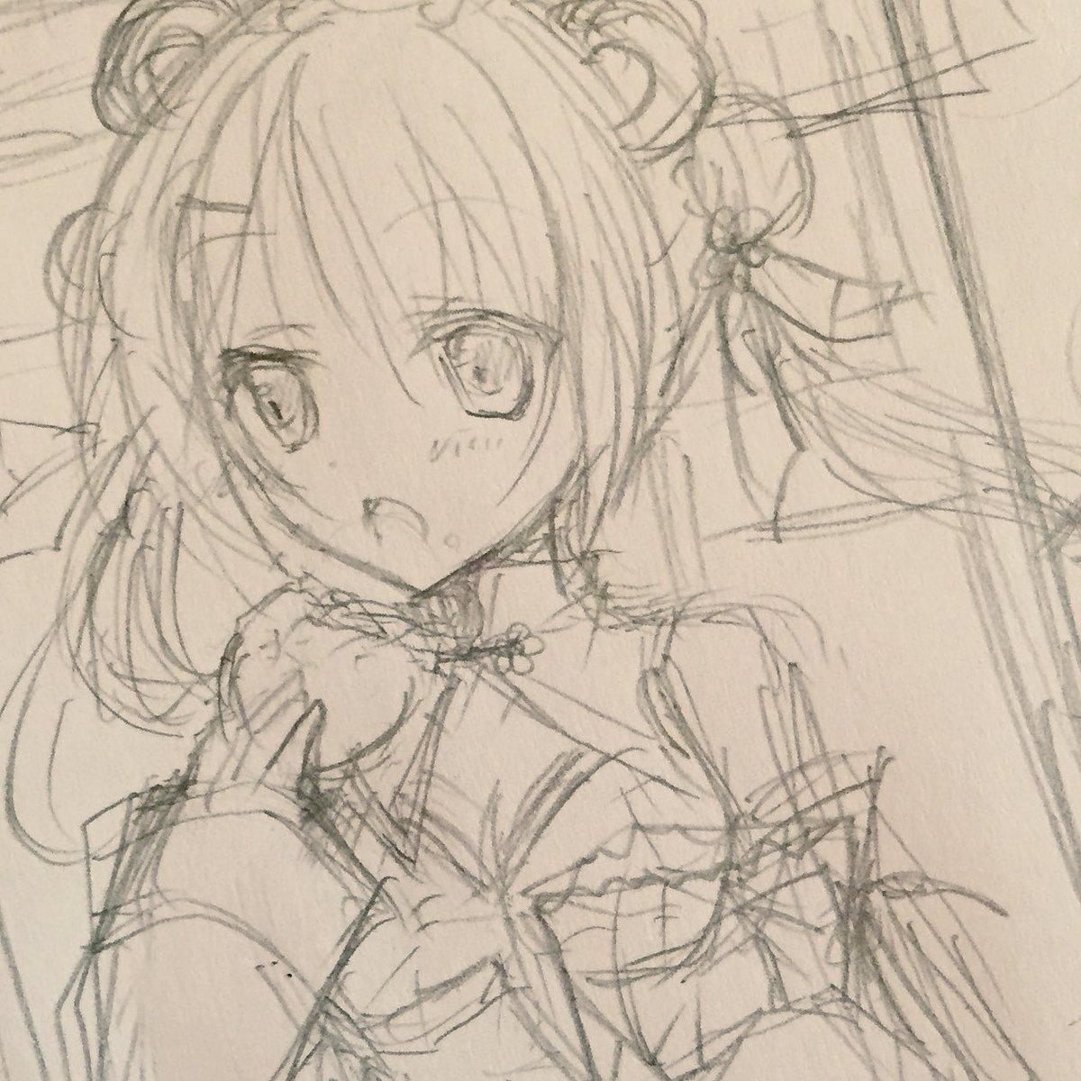 小日向ほしみ Pa Twitter デジタルでもアナログでも 絵を描くときまず大雑把なラフ 構図案 みたいなのを紙にシャーペンで描くことが多いんだけど 今日は7つも描けたぞー そのうちのひとつ