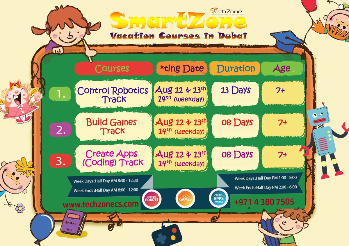techzonecs's tweet image. Have you enrolled your child for our #SummerClasses on Robotics, Coding and Game Development ? Call: +97143807505
