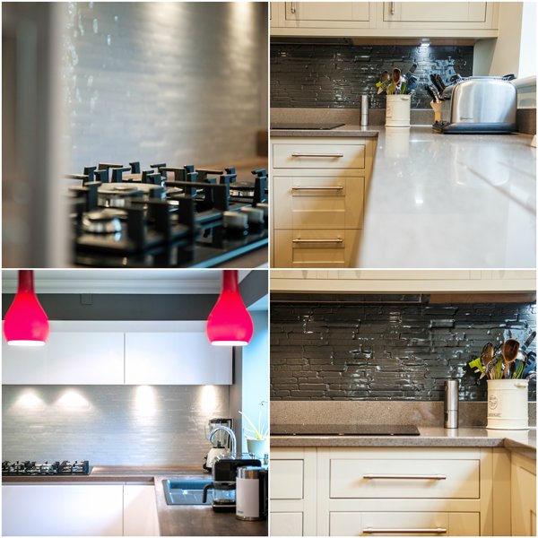 Stack #glass #splashbacks in black &amp; white courtesy of @IntotoRibValley part of our DecoKiln range of textured glass
