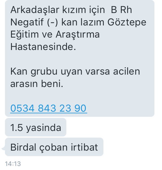 #ACİL
#İSTANBUL
#GÖZTEPE EĞİT. &amp; ARAŞT. HASTANESİ

‼️HASTA 1,5 YAŞINDA‼️

B RH ( - ) #KAN LAZIM

İRT.: 05348432390