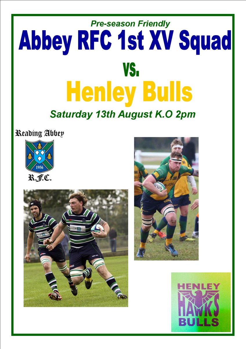 AbbeyRFC1stXV's tweet photo. Come watch the boys kick off their 2016/17 campaign this Saturday at home 2pm KO vs @HenleyBulls #WeAreAbbey https://t.co/AvZzMRHkGs