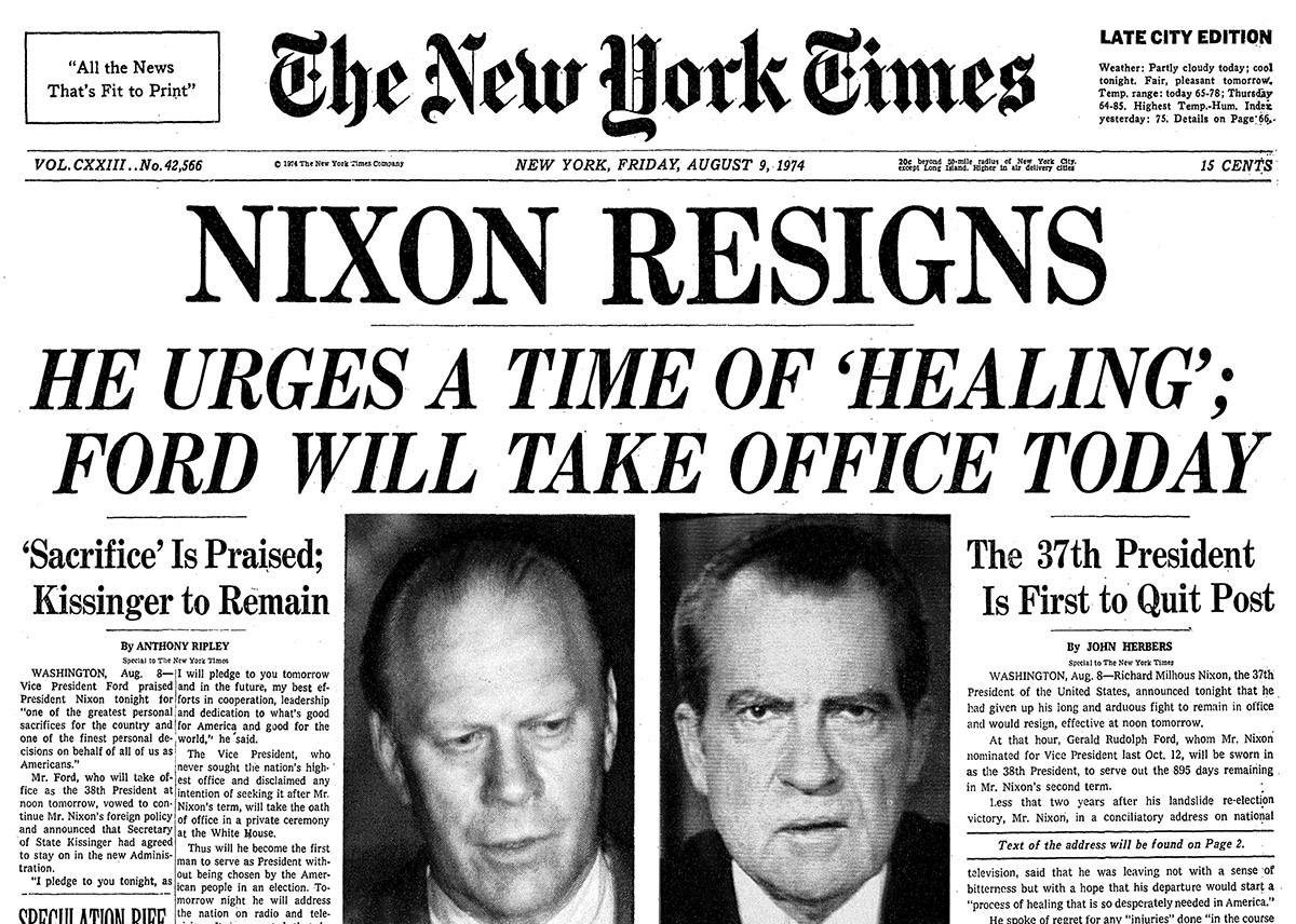 Image result for president nixon resigned newspaper images