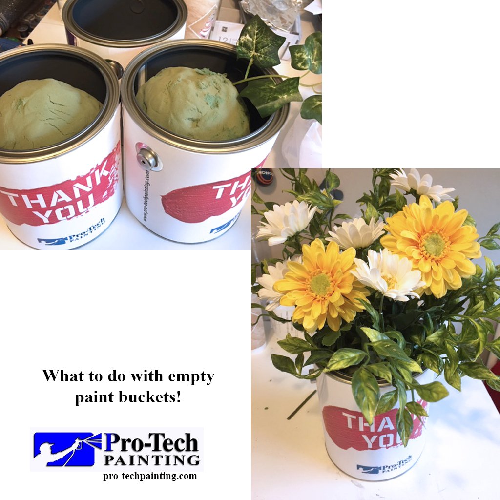 Protechpaintco's tweet image. What to do with old, empty paint buckets? Make planters out of them. Super easy and fun! #protechfun