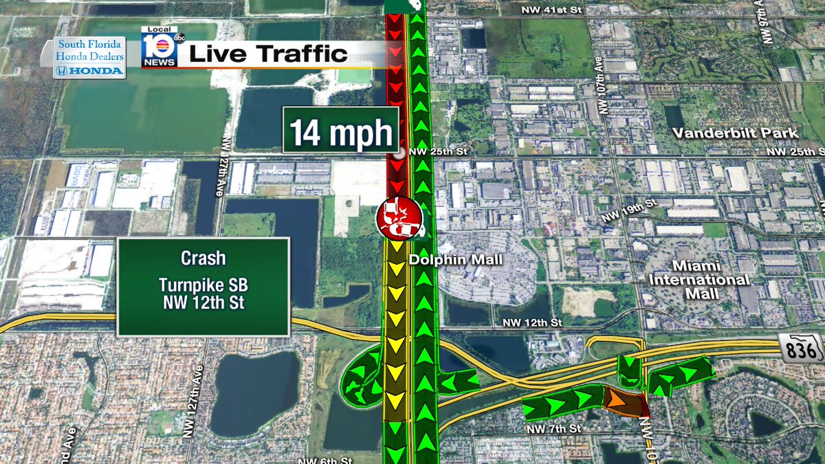 Crash on Turnpike SB at NW 12th St #traffic #miami https://t.co/9kOpg3OdUV