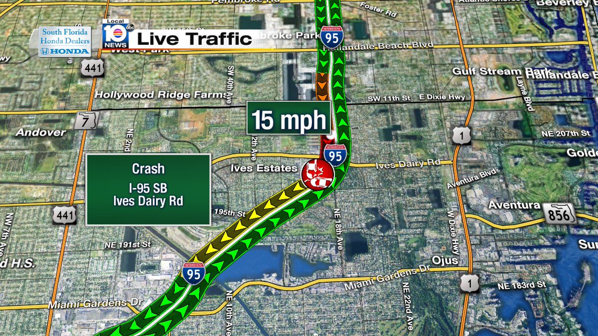 Accident on I-95 SB at Ives Dairy Rd #traffic https://t.co/VUCfAfZTXt