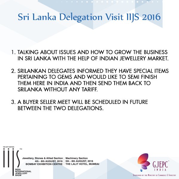 GJEPCIndia's tweet photo. To strengthen the business relations between Sri Lanka & India, delegates from both the delegations met at #IIJS2016 https://t.co/OKA3bVyhzl