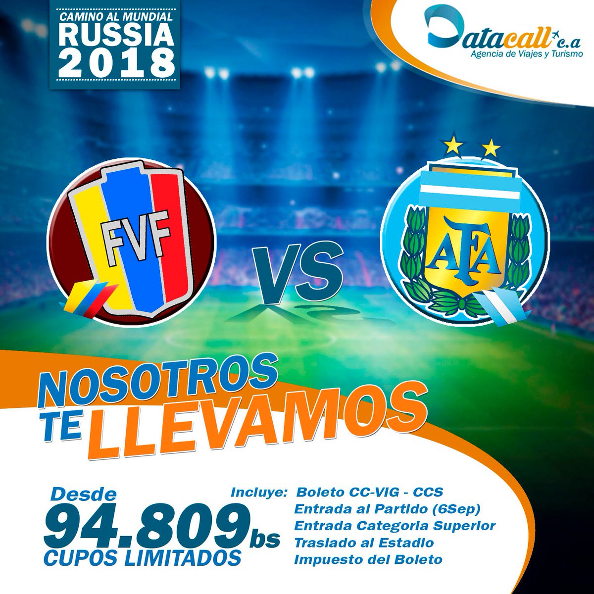 viajesdatacall's tweet photo. #Datacall te lleva a la ciudad de Merida a disfrutar de tu selección la Vinotinto Vs Argentina!! 👍👍 ¿¡QUE ESPERAS!?🔔 https://t.co/sP3iwjoiTV