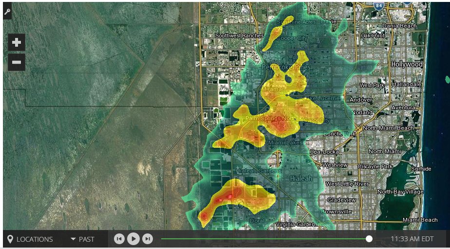 EduardoElTiempo's tweet photo. Ya comenzó la tanda de hoy LLueve fuerte sobre lo majado!!! #Doral, #MLakes, #HGardens #Mirarar, #PPines,#CCity.. https://t.co/7dFXANBI6C