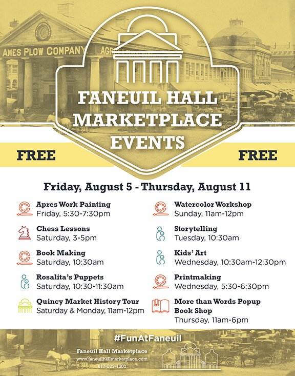 FaneuilHall's tweet photo. The rundown for the rest of the week, folks! Enjoy all of our FREE events in the market! #FunAtFaneuil #FHM40 https://t.co/N7wozxEDGX