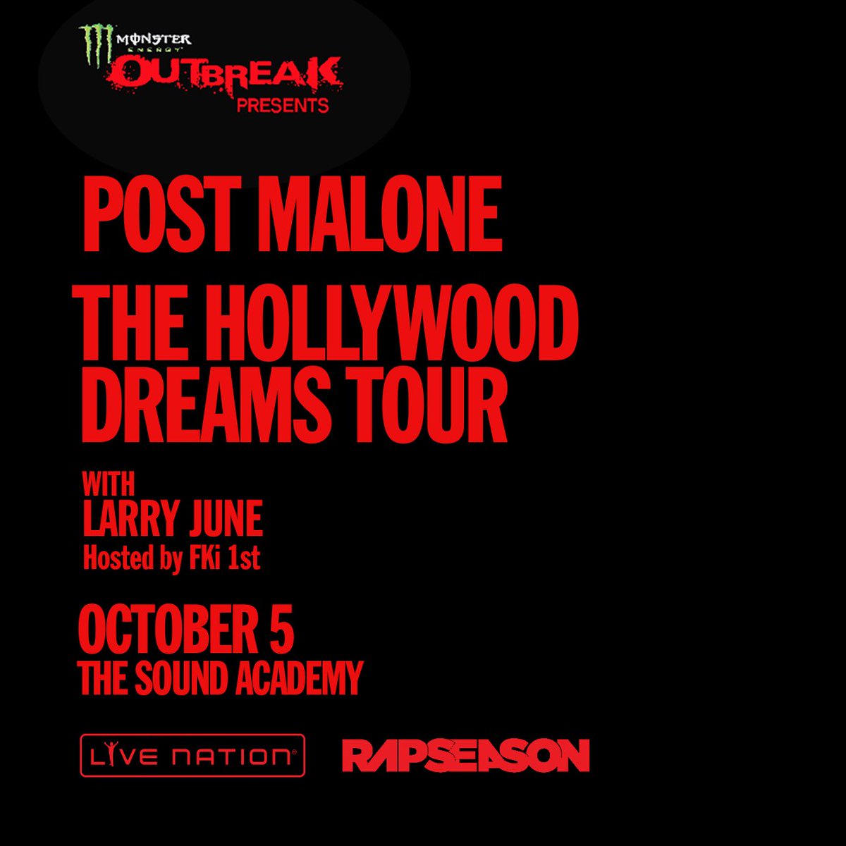 RAPSEASON (@rapseason) on Twitter photo JUST ANNOUNCED: <a href="/PostMalone/">Post Malone</a> at <a href="/soundacademy/">Sound Academy</a> on Oct. 5th. #RAPSEASON presale starts Wed. @ 10AM. Keep it locked. ✌️ JUST ANNOUNCED: <a href="/PostMalone/">Post Malone</a> at <a href="/soundacademy/">Sound Academy</a> on Oct. 5th. #RAPSEASON presale starts Wed. @ 10AM. Keep it locked. ✌️
