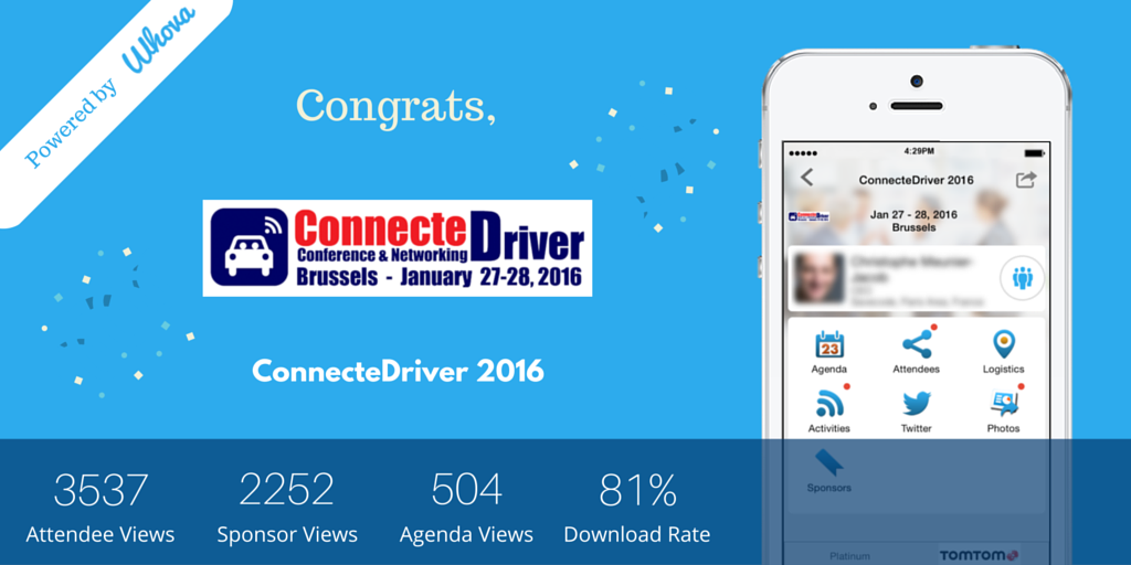 WhovaSupport's tweet image. Looking back at a great event: #ConnecteDriver 2016! Thanks for partnering with #Whova! @ConnecteDriver #eventprofs