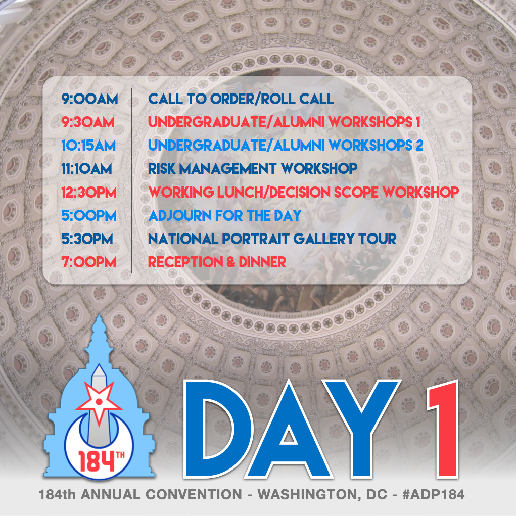 AlphaDeltHQ's tweet photo. Day 1 of #ADP184 is about to begin! @holmesmurphyins @CAMPUSPEAK @OmegaFi https://t.co/u6cMn2zyJe