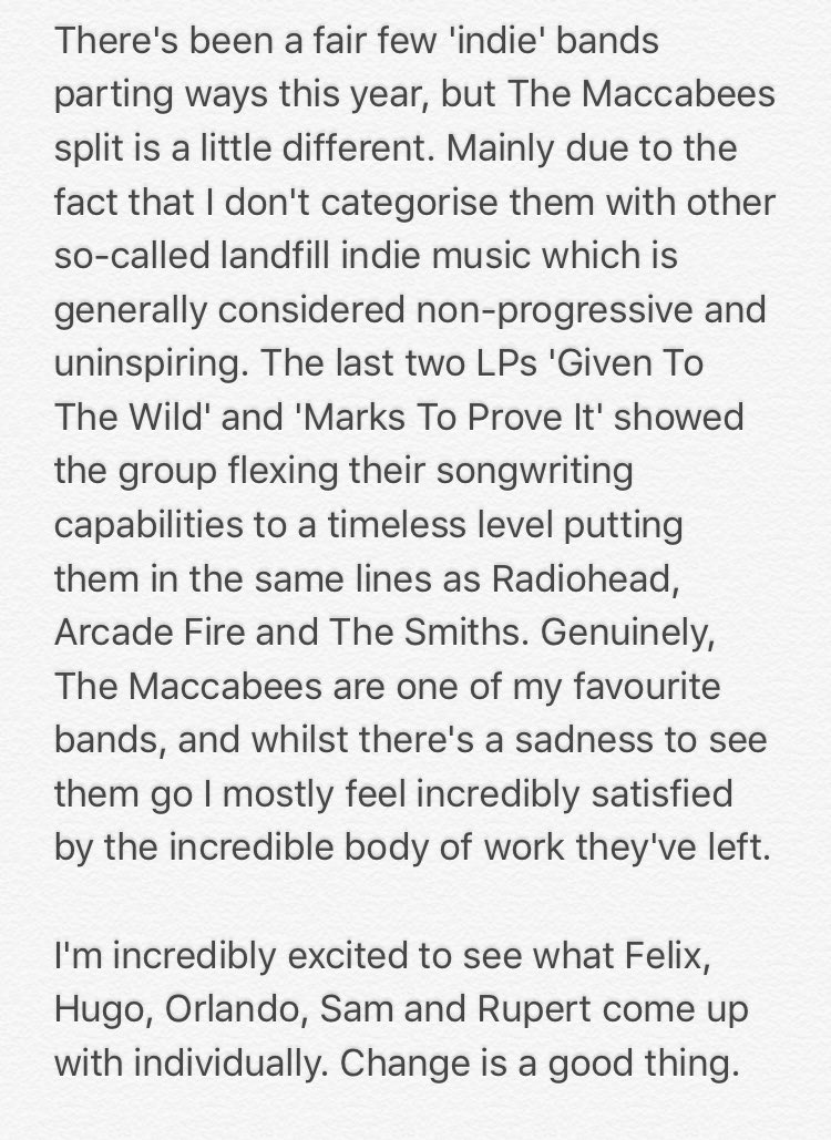 MoonshakeMusic's tweet photo. A few thoughts on #TheMaccabees split... https://t.co/T3AxV52x4N
