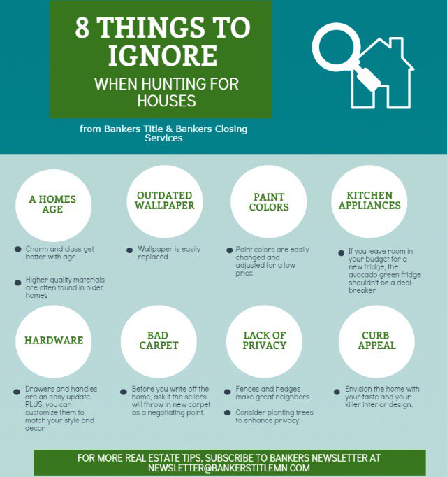BankersTitleMN's tweet photo. 8 things to ignore when house hunting: 

#RealEstateTips #HouseHunting https://t.co/AEZ3kmXJqH