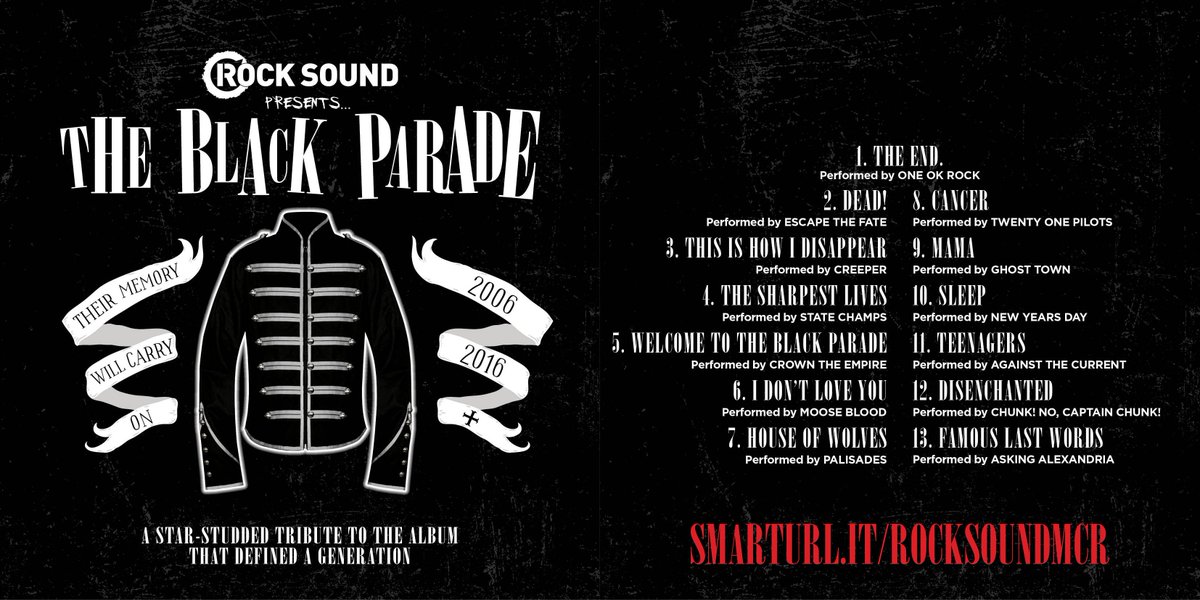 rocksound's tweet photo. ‘Rock Sound Presents: The Black Parade’
PRE-ORDER WORLDWIDE NOW: https://t.co/Dpwe7KwWLg
#RockSoundMCR https://t.co/RZqeQioD4a