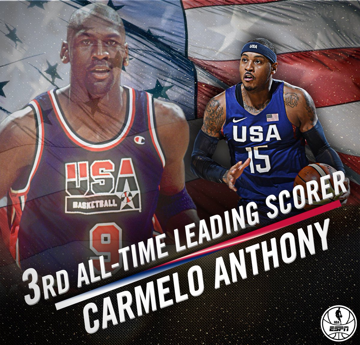 Another milestone.
Carmelo Anthony passes Michael Jordan to become 3rd on Team USA's all-time Olympic scoring list.