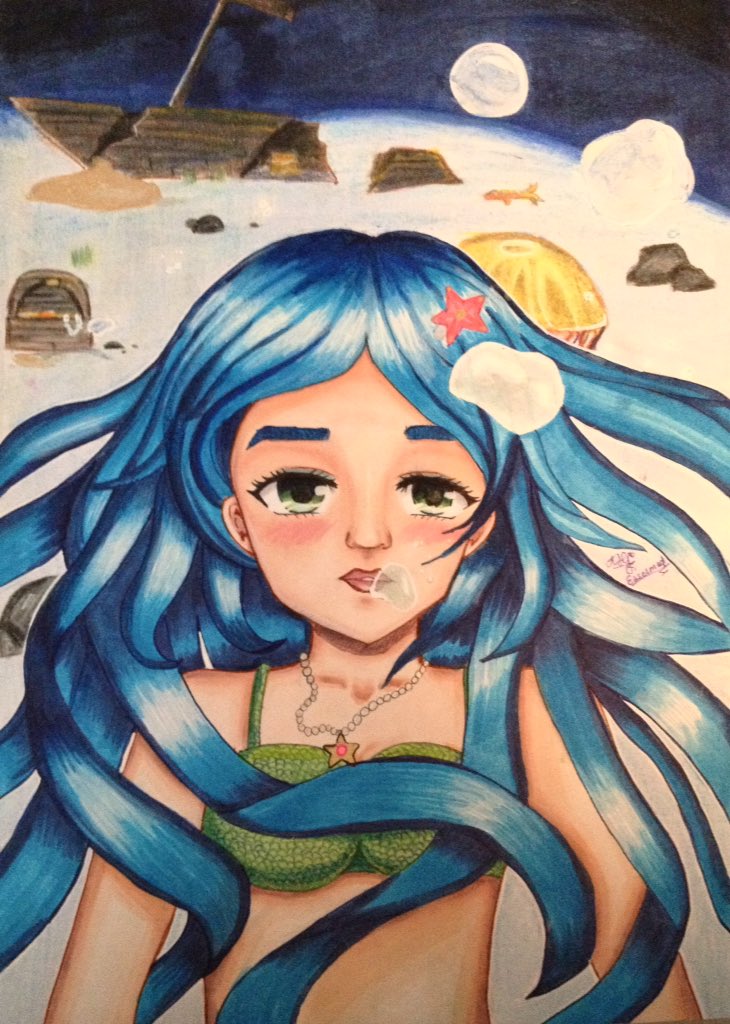 Easelmad's tweet photo. I drew a mermaid 😚😂💕 (looks better irl, for some reason the camera doesn't pick up the details of the bubbles) https://t.co/SZ4xin2rgu
