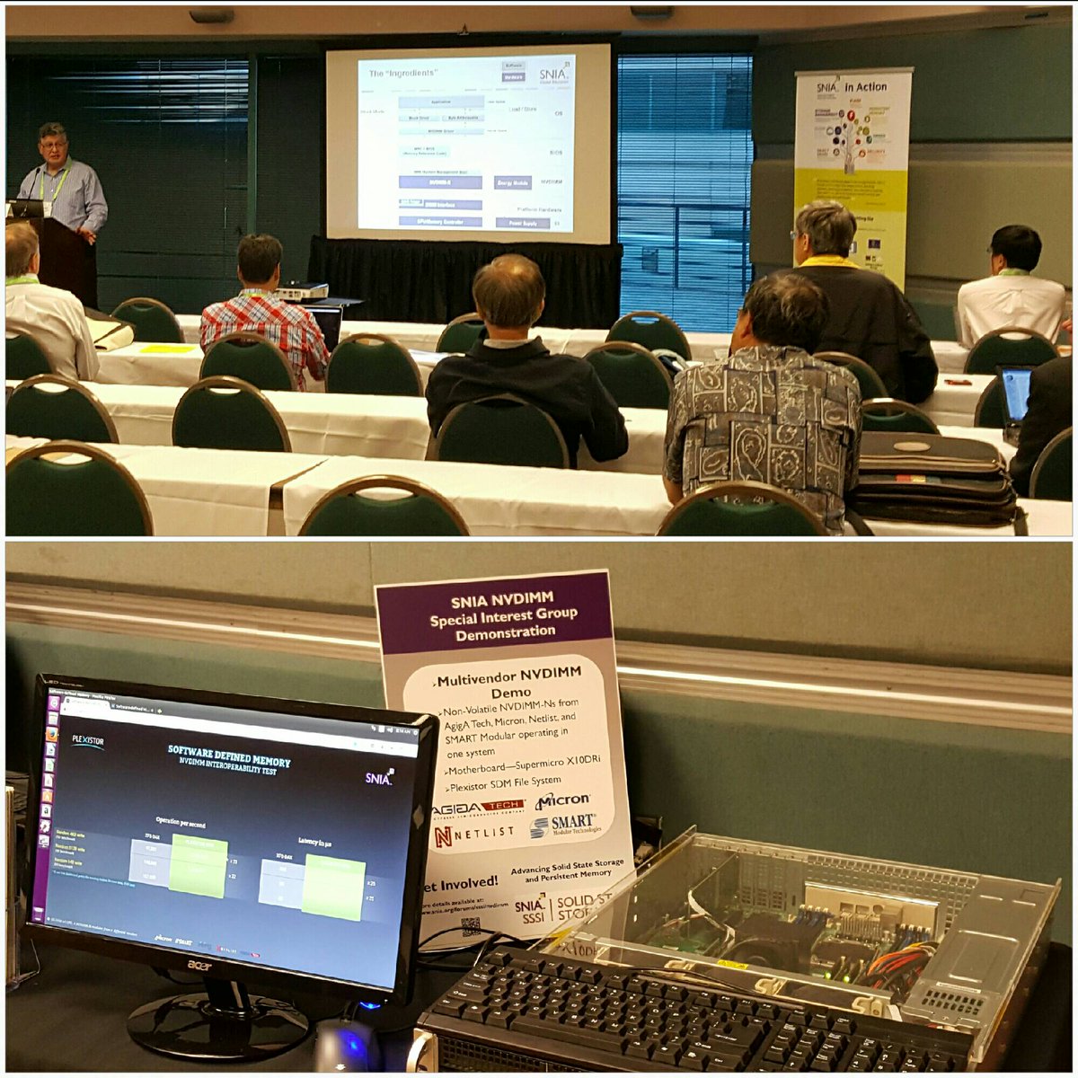 SNIA's tweet photo. Final @snia tutorial at #flashmem summit #NVDIMM cookbook and multivendor demo.  See it in booth 820 https://t.co/EpPT5PKOOI