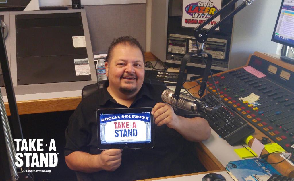 AARPNV's tweet photo. Nevada #TakeAStand Field Director @edwardvento on @rlazeroficial and @compa_lalo talking #SocialSecurity https://t.co/A7yaU07qFH