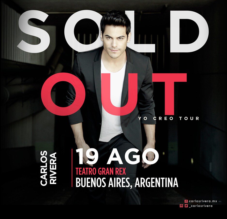 sonymusicmexico's tweet photo. ¡Muchas felicidades, @_CarlosRivera por tu soldout en el Teatro Gran Rex en Argentina! #YoCreoTour 👏🏻👏🏻👏🏻👏🏻👏🏻 https://t.co/IwuM4SfWti