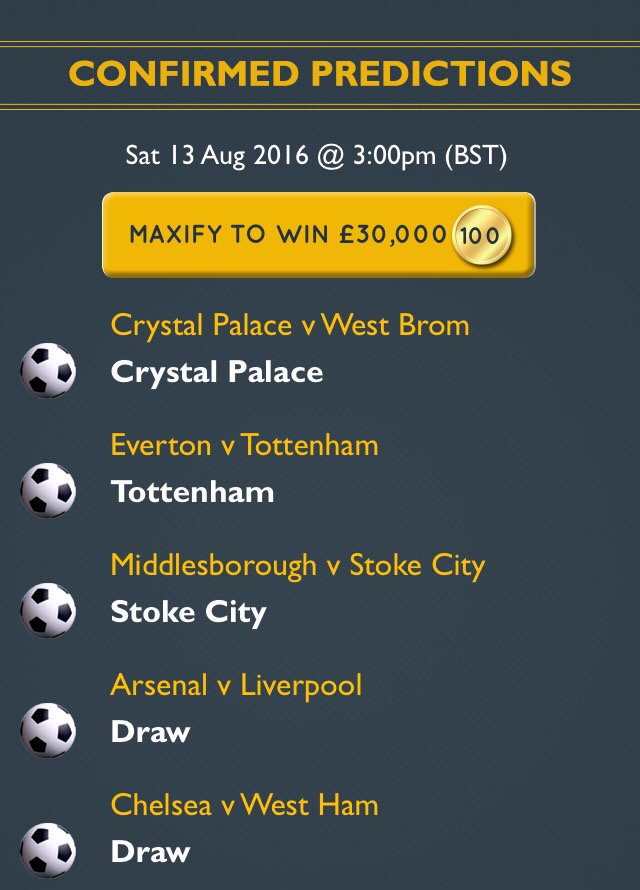 SeannJamesT's tweet photo. See my #EPL predictions for @uMAXitFootball. Predict FREE &amp; WIN weekly prizes &amp; real cash https://t.co/EgCUoHV1If https://t.co/mh6lQPFBT3