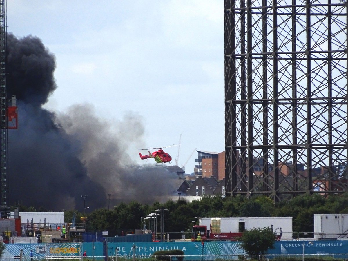 <a href="/GreenwichFire/">Greenwich Fire</a> <a href="/ukhems/">UK HEMS</a> Photo I took earlier today of Air Ambulance landing at Greenwich Fire.