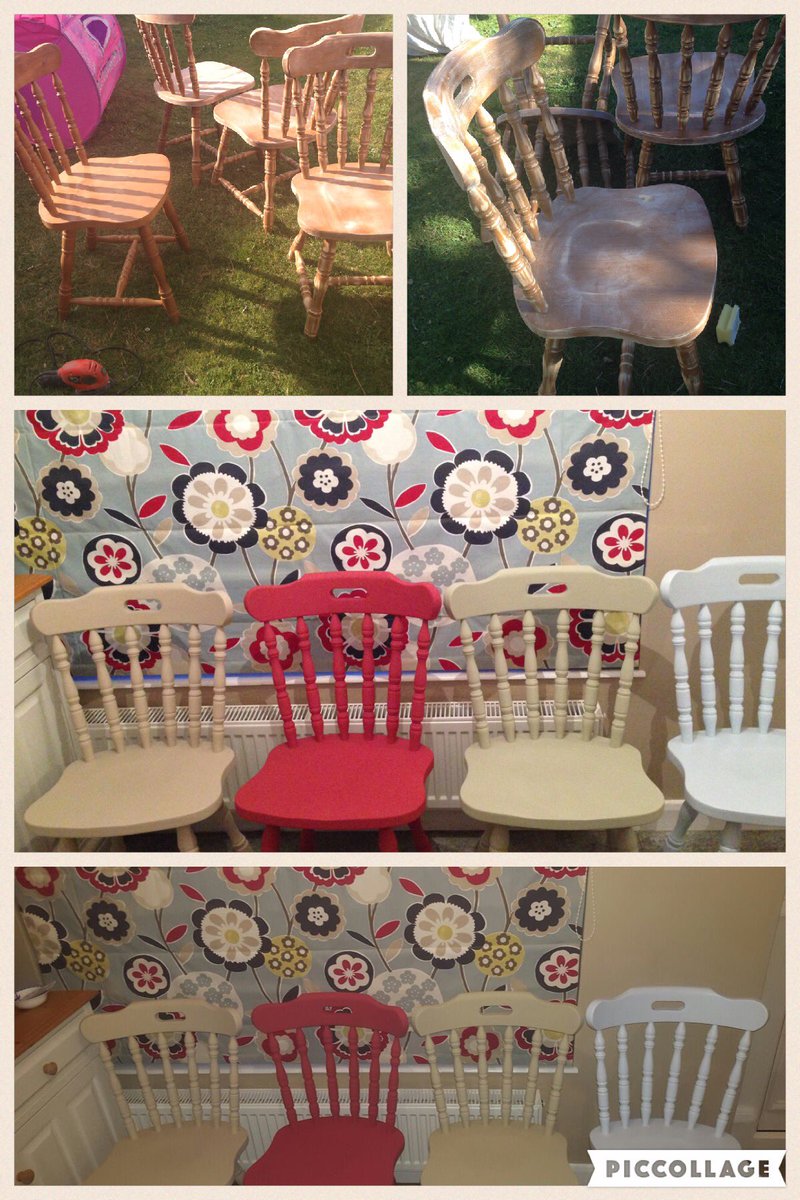 Dorisandbea's tweet photo. Upcycled the kitchen table and chairs to match my blind. @FarrowandBall @KirstieMAllsopp @clarkeandclarke https://t.co/tP154rVIe6